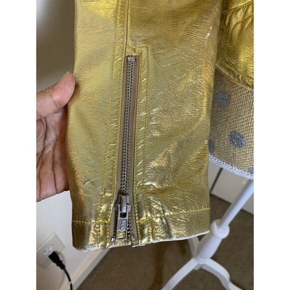 We The Free Free People Fast Lane Metallic Gold Vegan Leather Moto Jacket Small - Picture 6 of 16